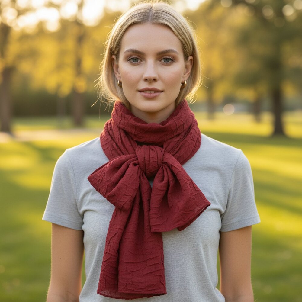 EGYPT Dark Red Crinkle Scarf Wrap Hijab Headwrap Stretchy Rectangle Shawl